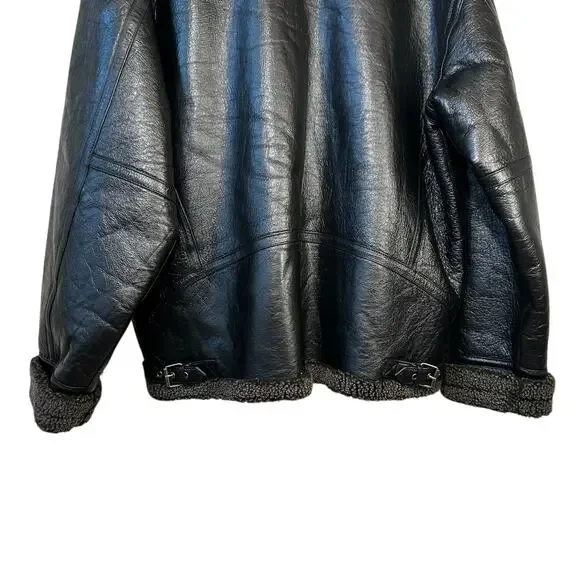 WILSONS B-3 Aviator Reversible Leather Sherpa Flight Bomber Jacket Black Medium - Picture 6 of 16